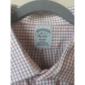 Brooks Brothers orange & blue checkered Regent Non-Iron Dress Shirt Mens 18 - 37